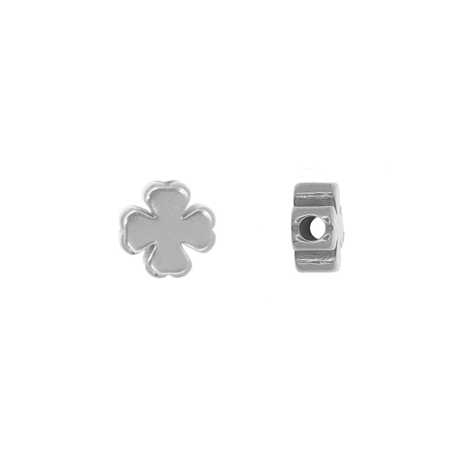 Distanziatore a forma di Quadrifoglio, liscio, 7x3 mm., in Acciaio