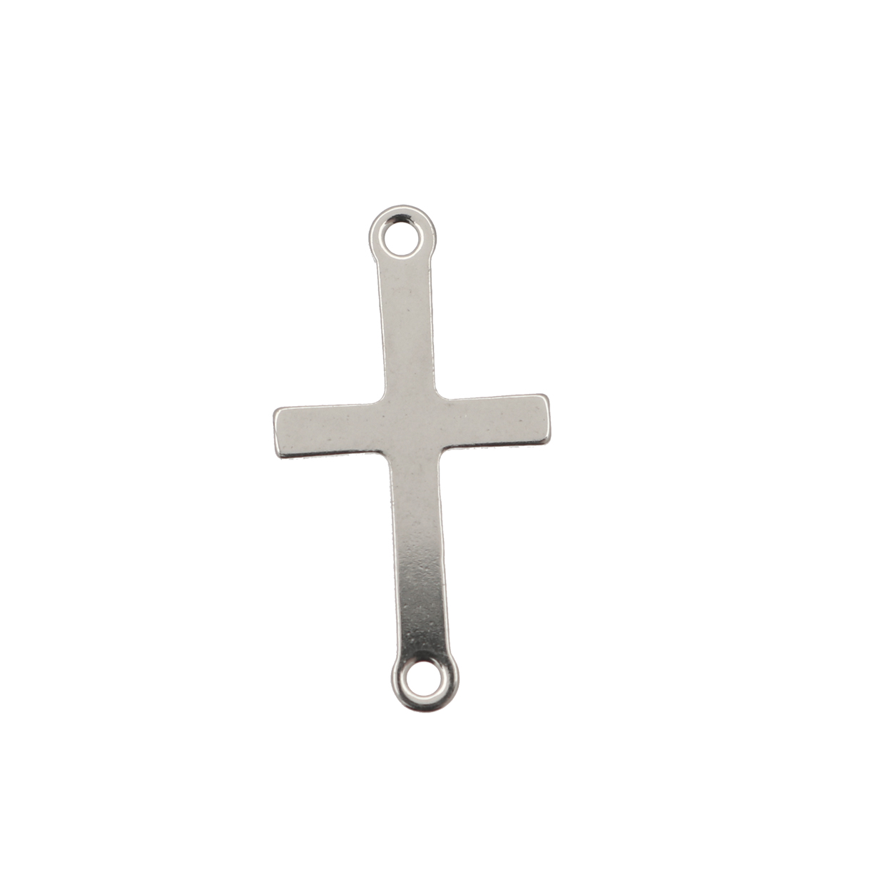 Elemento a doppio anello, in Acciaio, a forma di croce piccola, piatta, liscia, larga 7 mm., alta 18 mm.