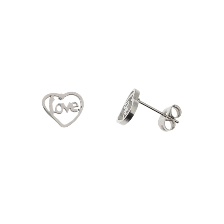 Perno a forma di cuore con scritta "Love", 10x8 mm., in Acciaio
