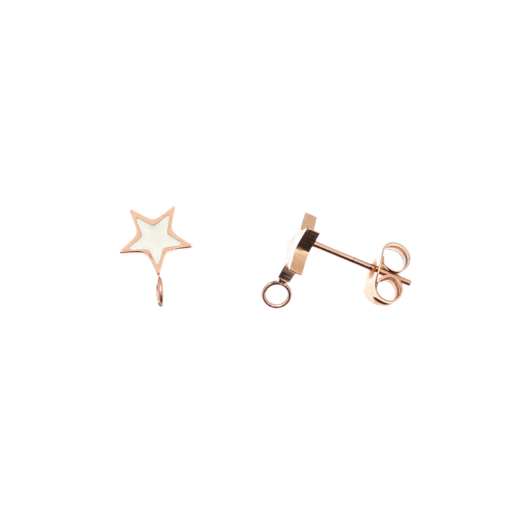 Perno a forma di stella, 7x10 mm., in Acciaio, base Oro Rosa, colore Bianco