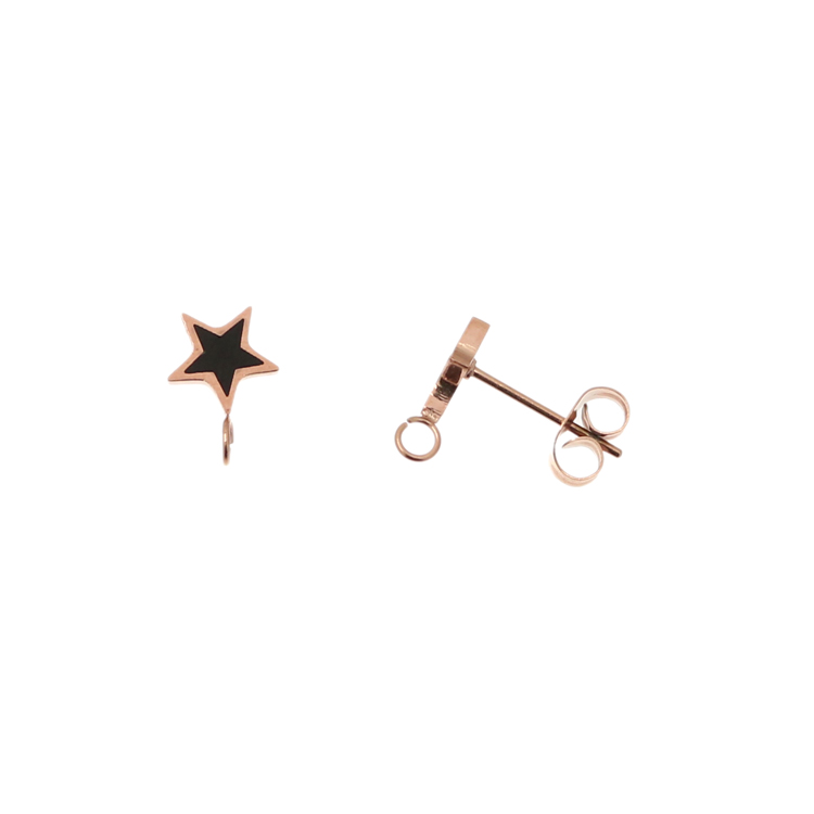 Perno a forma di stella, 7x10 mm., in Acciaio, base Oro Rosa, colore Nero