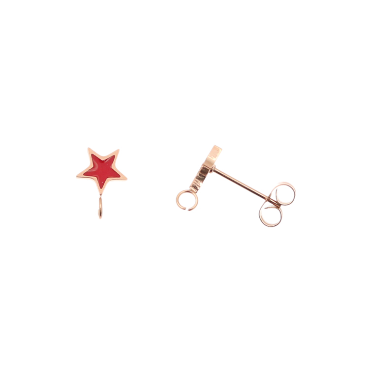 Perno a forma di stella, 7x10 mm., in Acciaio, base Oro Rosa, colore Rosso