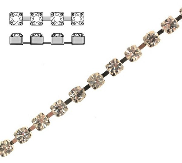Catena strass, con cristalli Preciosa, base in metallo colore argentato rodio, colore strass CRYSTAL