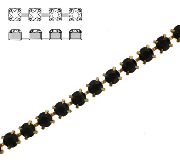 Catena strass, con cristalli Preciosa, base in metallo colore ottone, colore strass JET