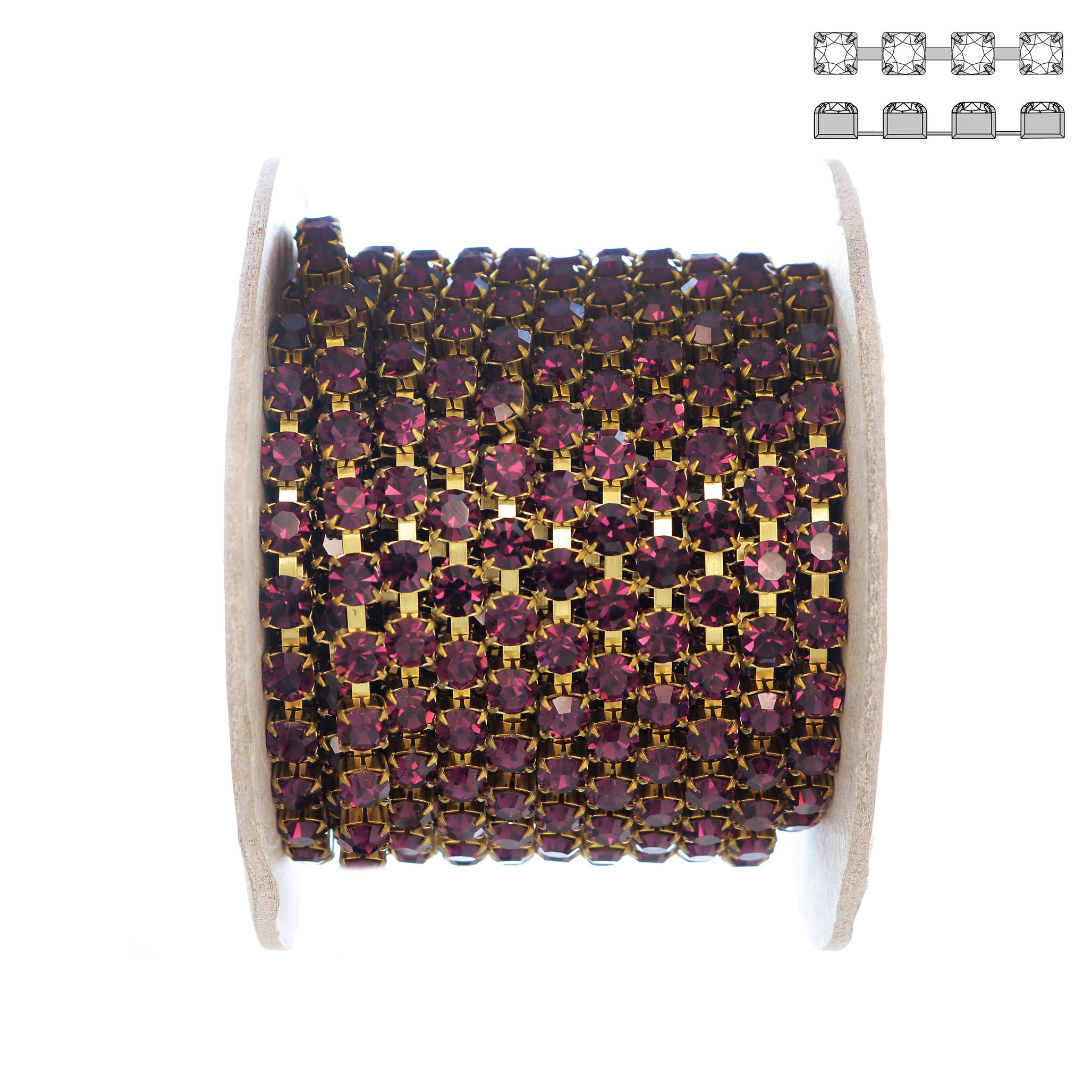 Catena strass, con cristalli Preciosa, base in metallo colore ottone, colore strass AMETISTA