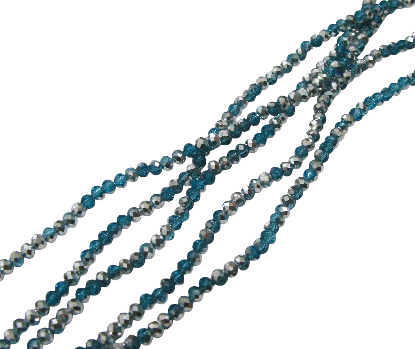 Filo di Cipollotti in Cristallo, 3x2mm., colore PETROLIO CHIARO TRASPARENTE ARGENTATO