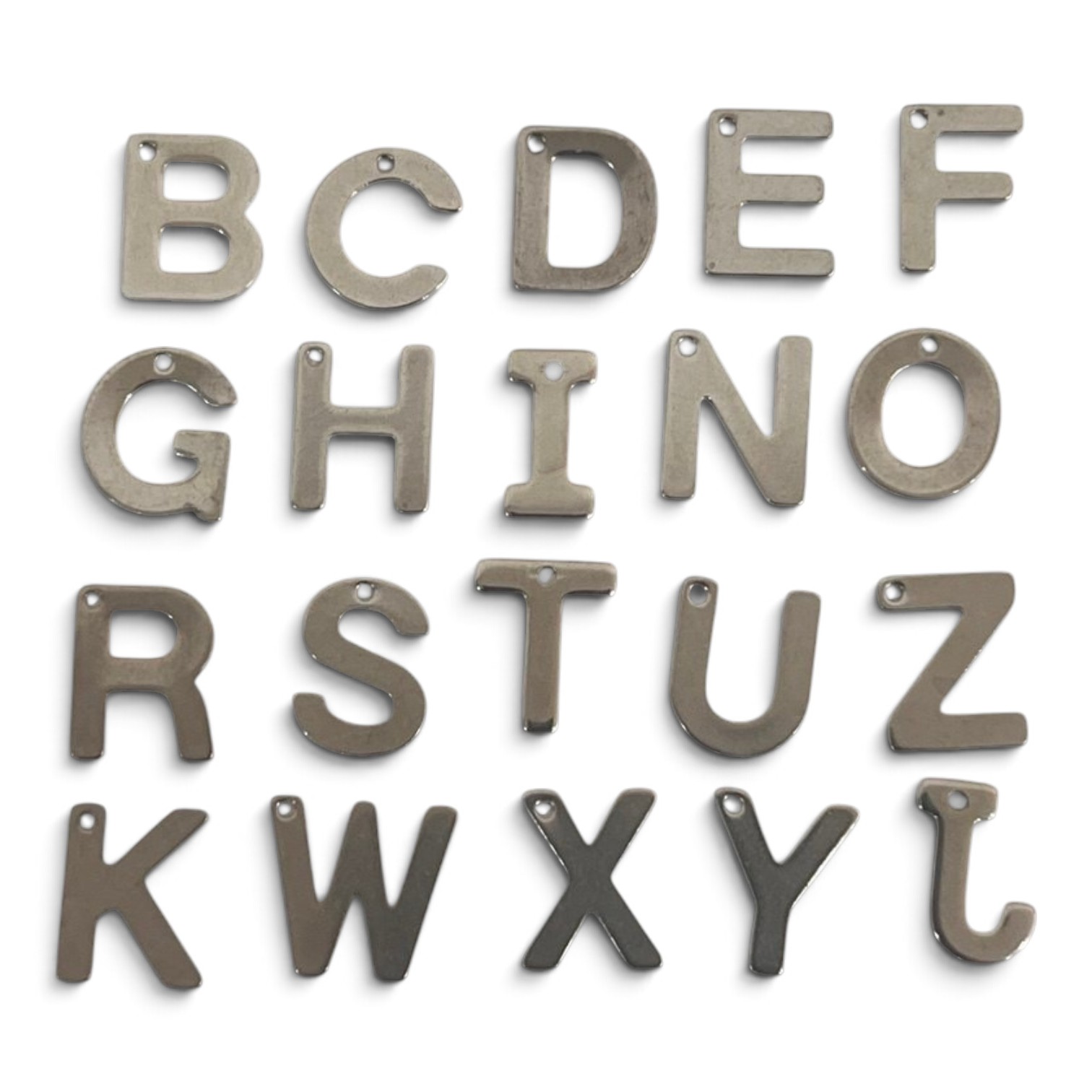 Ciondolo a forma di lettera in Acciaio Rodio misura 11x10mm circa