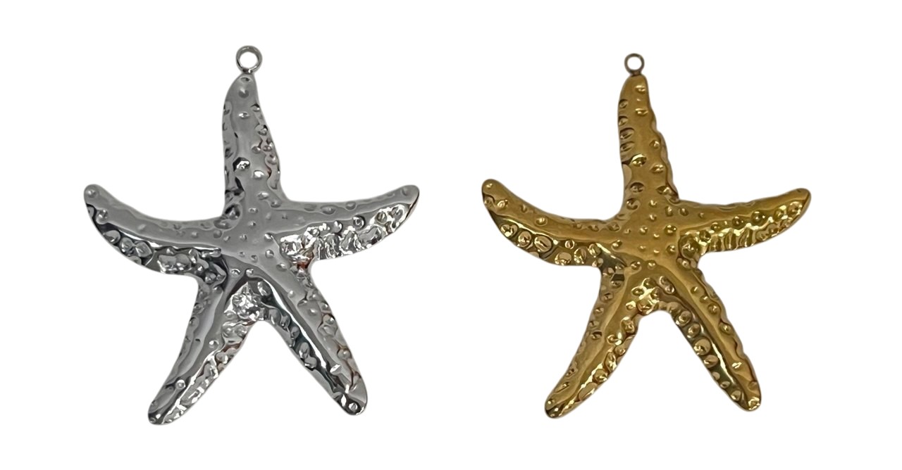 Ciondolo, in Acciaio, a forma di Stella Marina puntinata, Sottile, 47x51 mm.