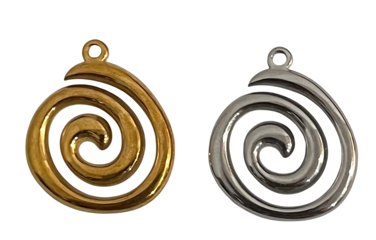 Ciondolo, in Acciaio, a forma di Spirale, 19x23 mm.
